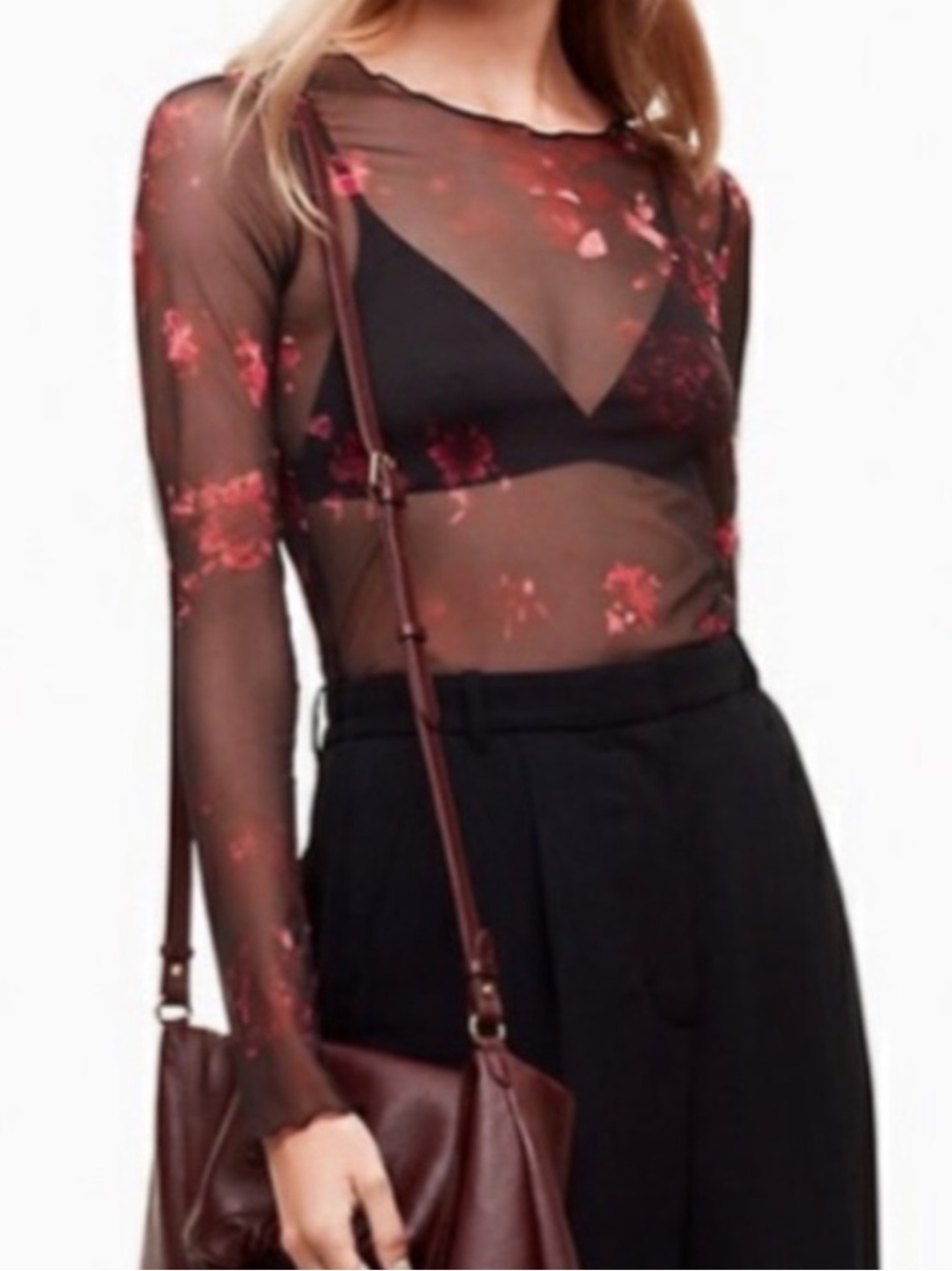 NWT RARE Wilfred Le Fou Palerme Tshirt Sheer Floral Mesh Long Sleeve Top Goth